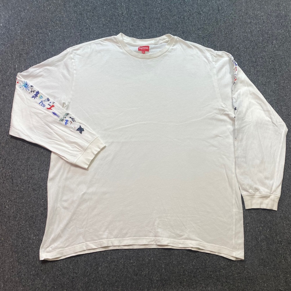 Supreme Multi Logo L/S TShirt Sz XXL Mens White Skater Streetwear Sleeve Graphic
